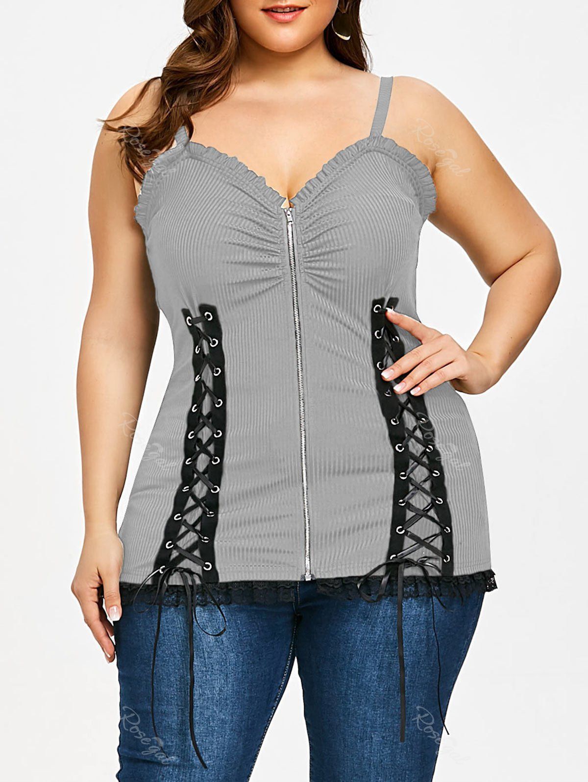 [50 Off] Criss Cross Zip Up Plus Size Slip Top Rosegal