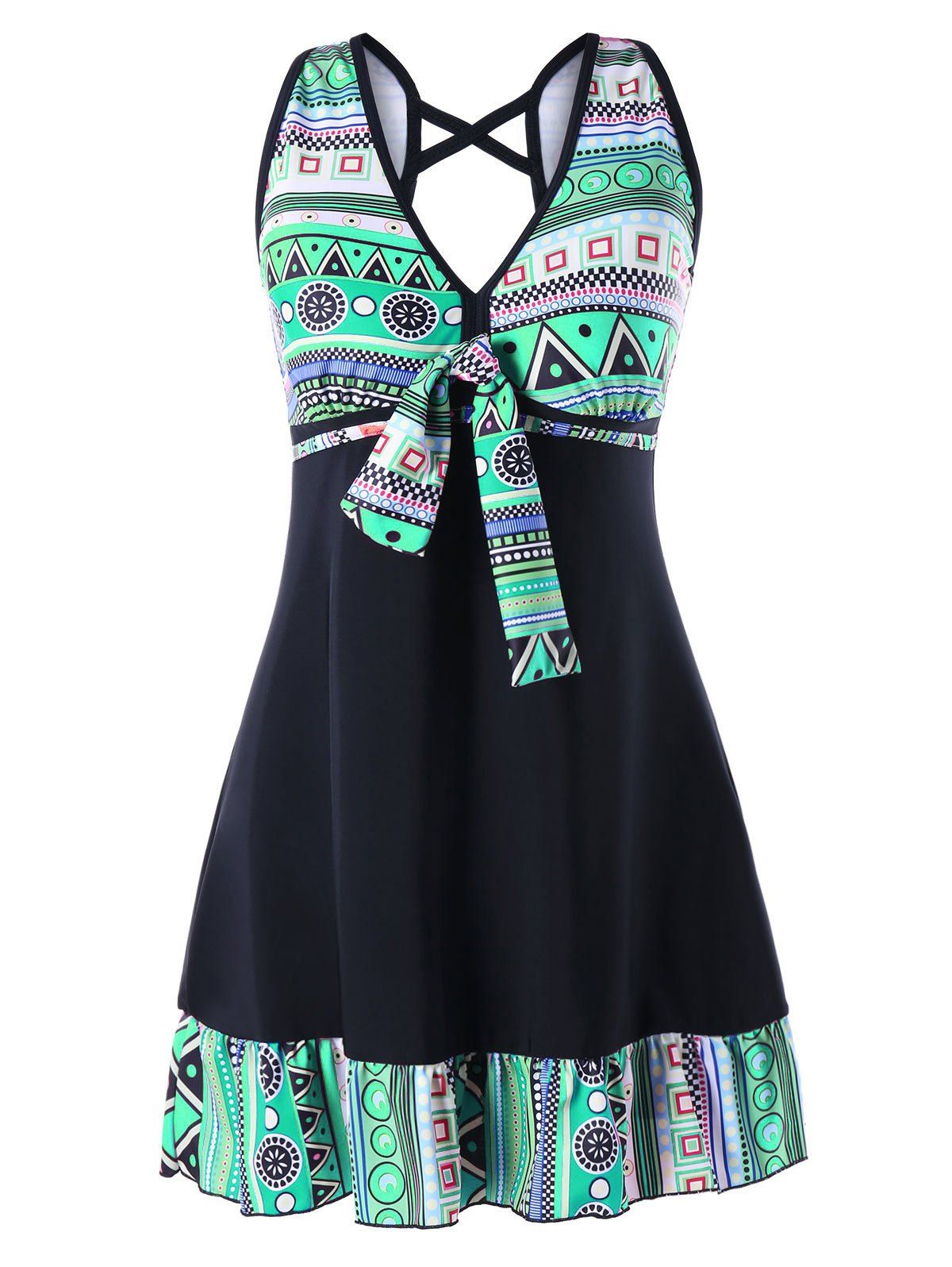 

Geometric Print Plus Size Swing Tankini, Light green