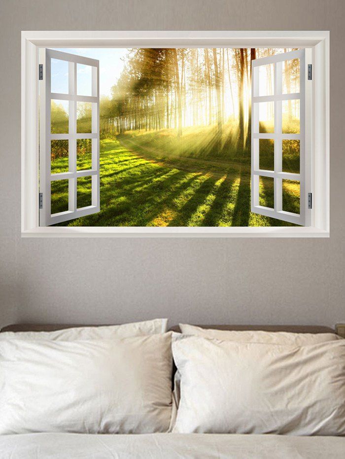 

Window Outside Sunshine Forest Pathway Printed Wall Sticker, Green