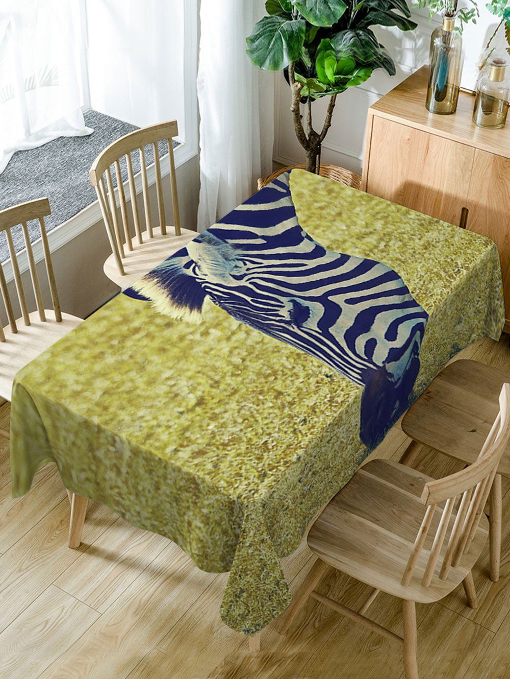 Zebra Print Fabric Waterproof Dining Table Cloth