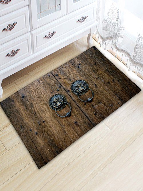 

Retro Knocker Wood Door Print Floor Rug, Brown