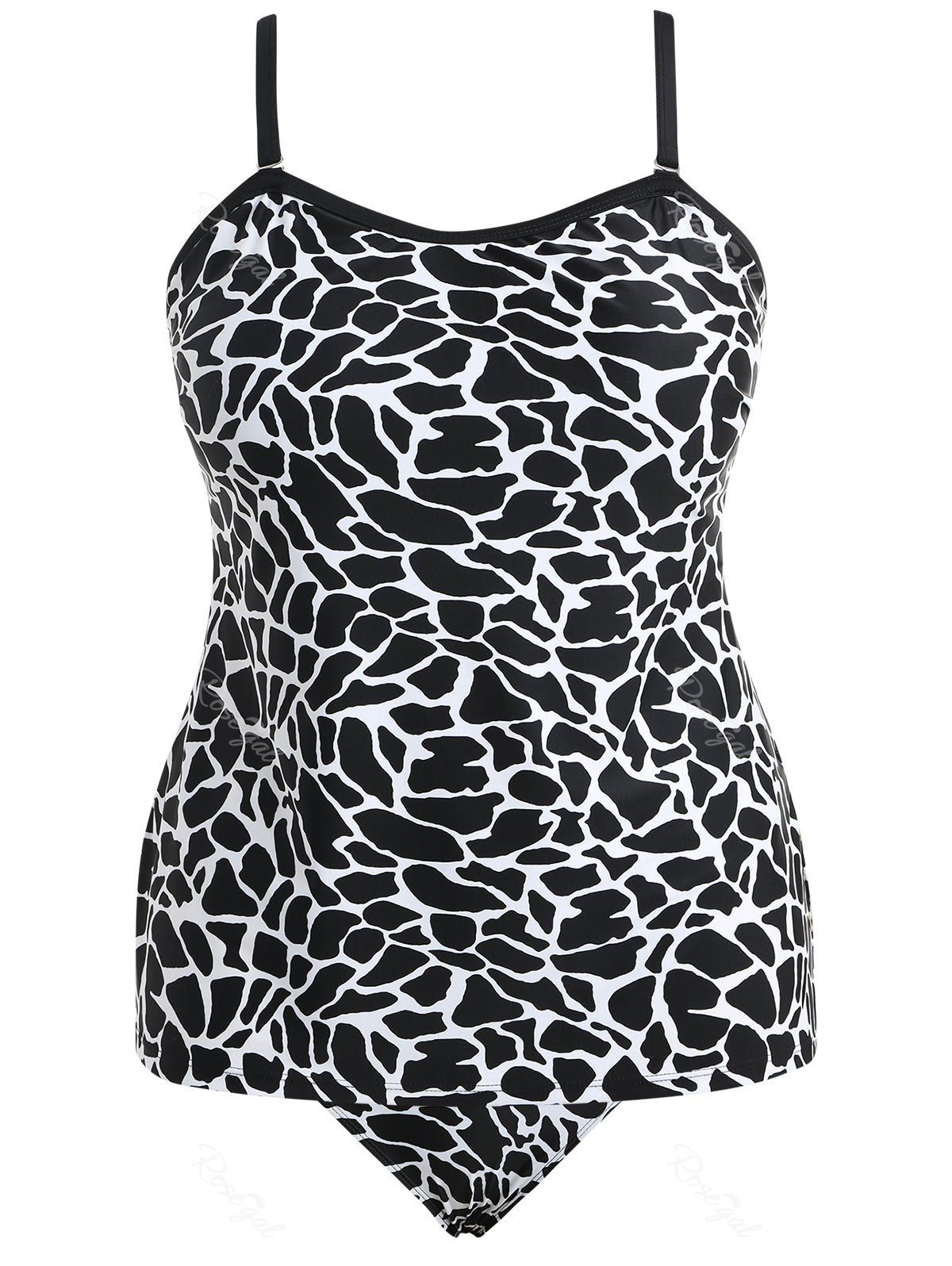 

Plus Size Cow Blouson Tankini Set, Black