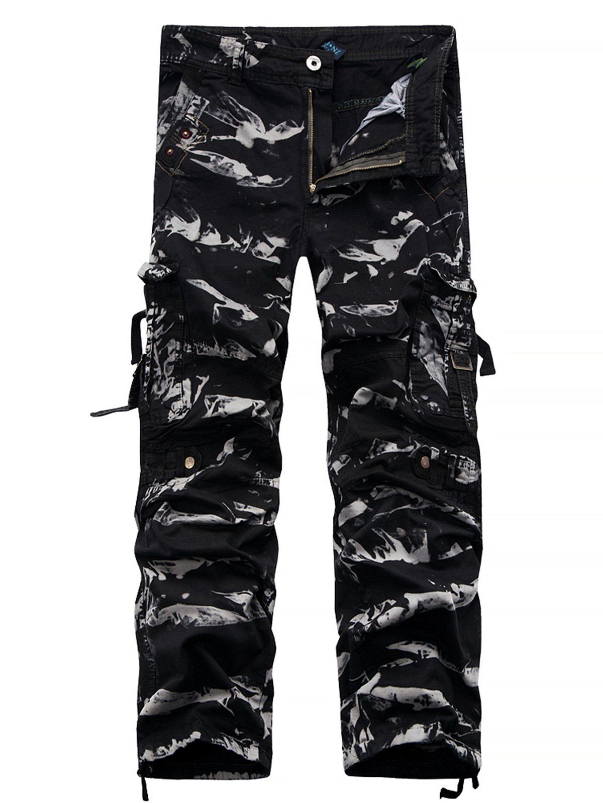 

Straight Leg Bleach Wash Cargo Pants, Black