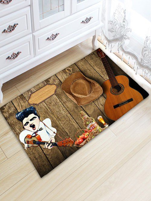 

Guitar Board Print Water Absorption Area Rug, Wood color