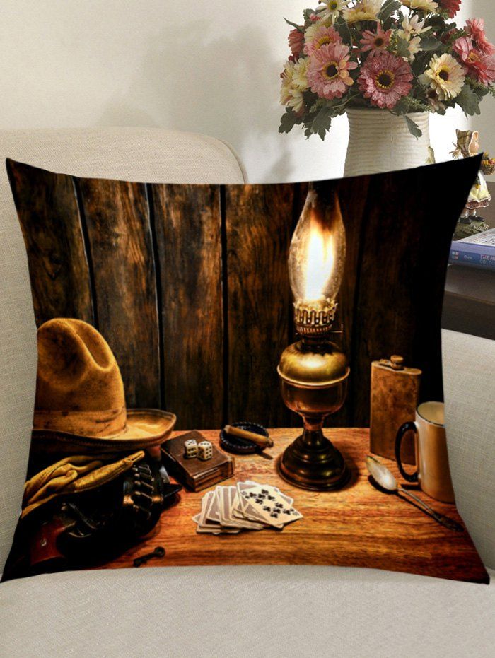 

Lantern West Cowboy Hat Print Throw Pillow Case, Deep brown