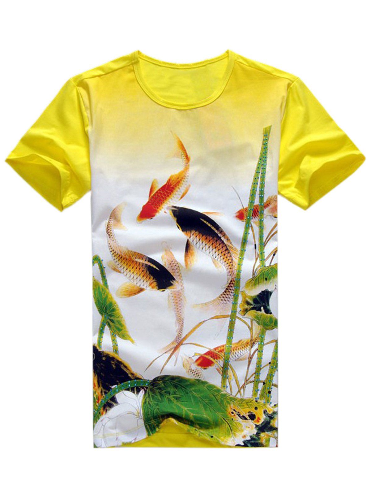 

Chinese Style Ink and Wash Print T-shirt, Yellow