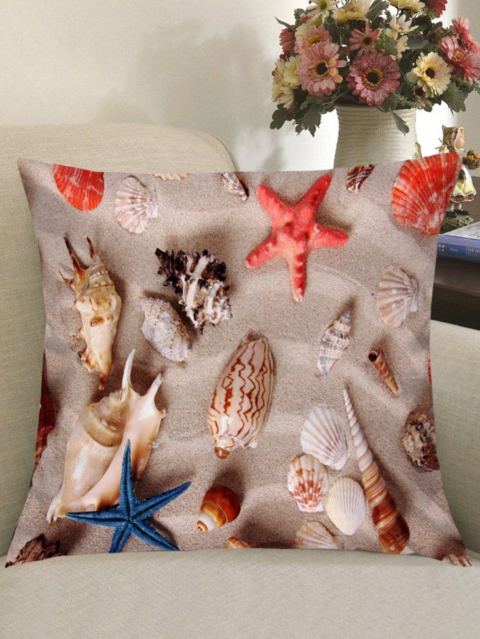 

Beach Starfishes Shells Printed Pillow Case, Colormix