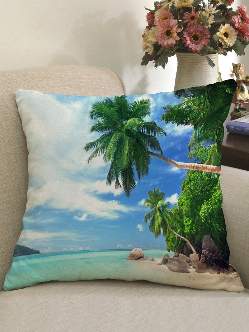 

Palm Trees Beach Pattern Linen Pillowcase, Cloudy