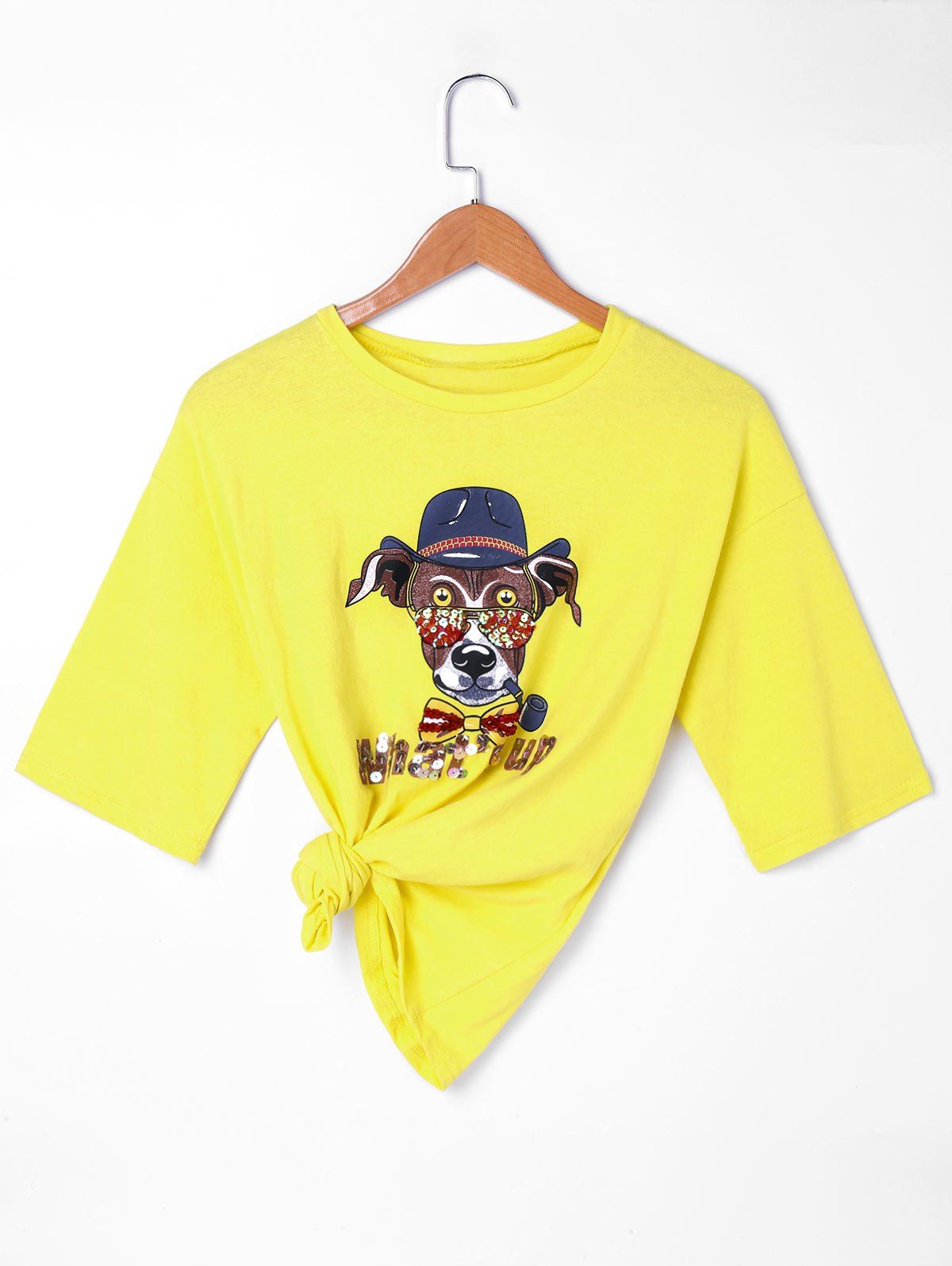 

Sequined Graphic Front T-shirt, Yellow