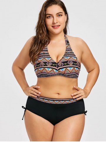 2019 plus size floral embroidery halter neck triangle bikini set