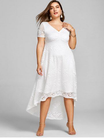 

Plus Size Asymmetrical Midi Evening Dress, White