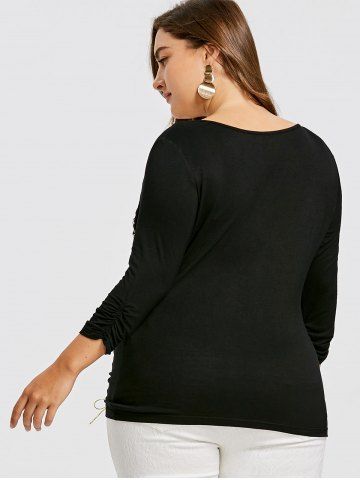 

Plus Size Contrast Lace Up T-shirt, Black