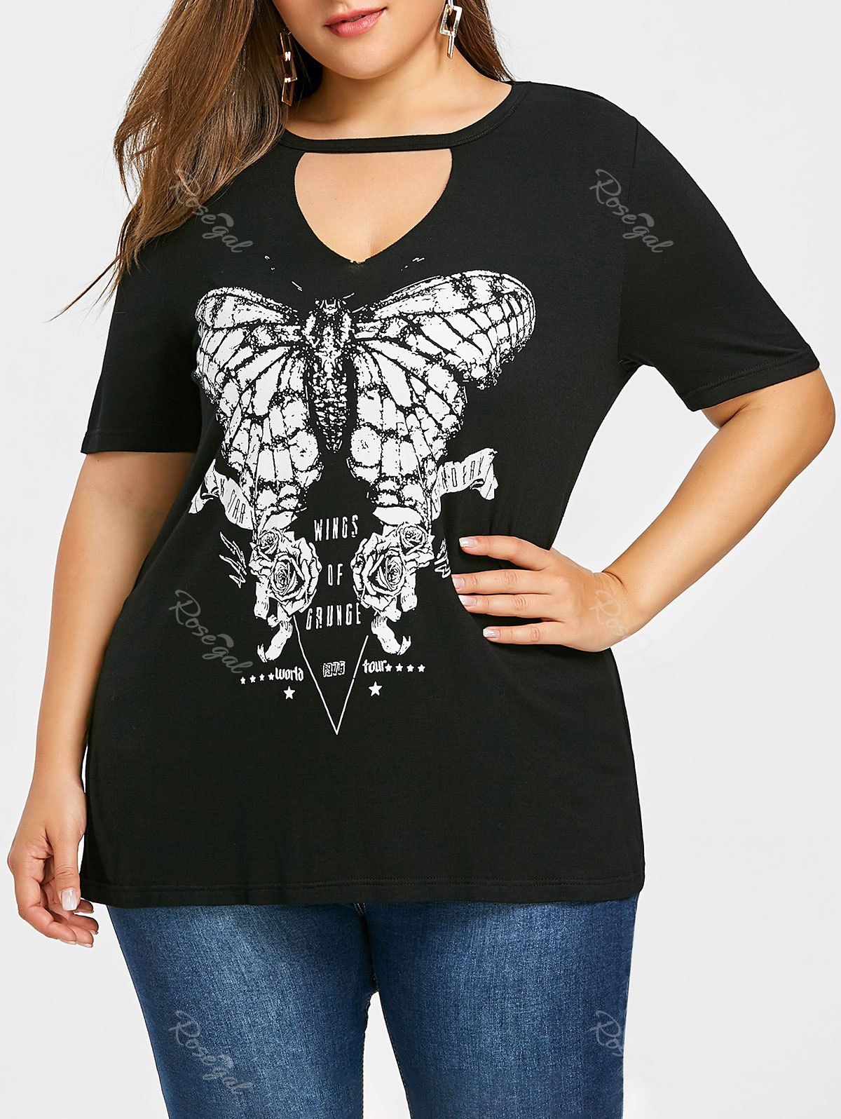 

Plus Size Butterfly Print T-shirt, Black