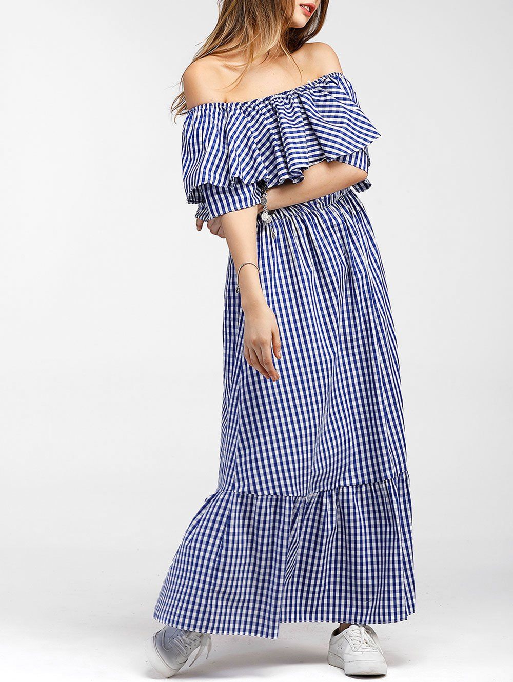 

Tartan Flounce Maxi Dress, Blue
