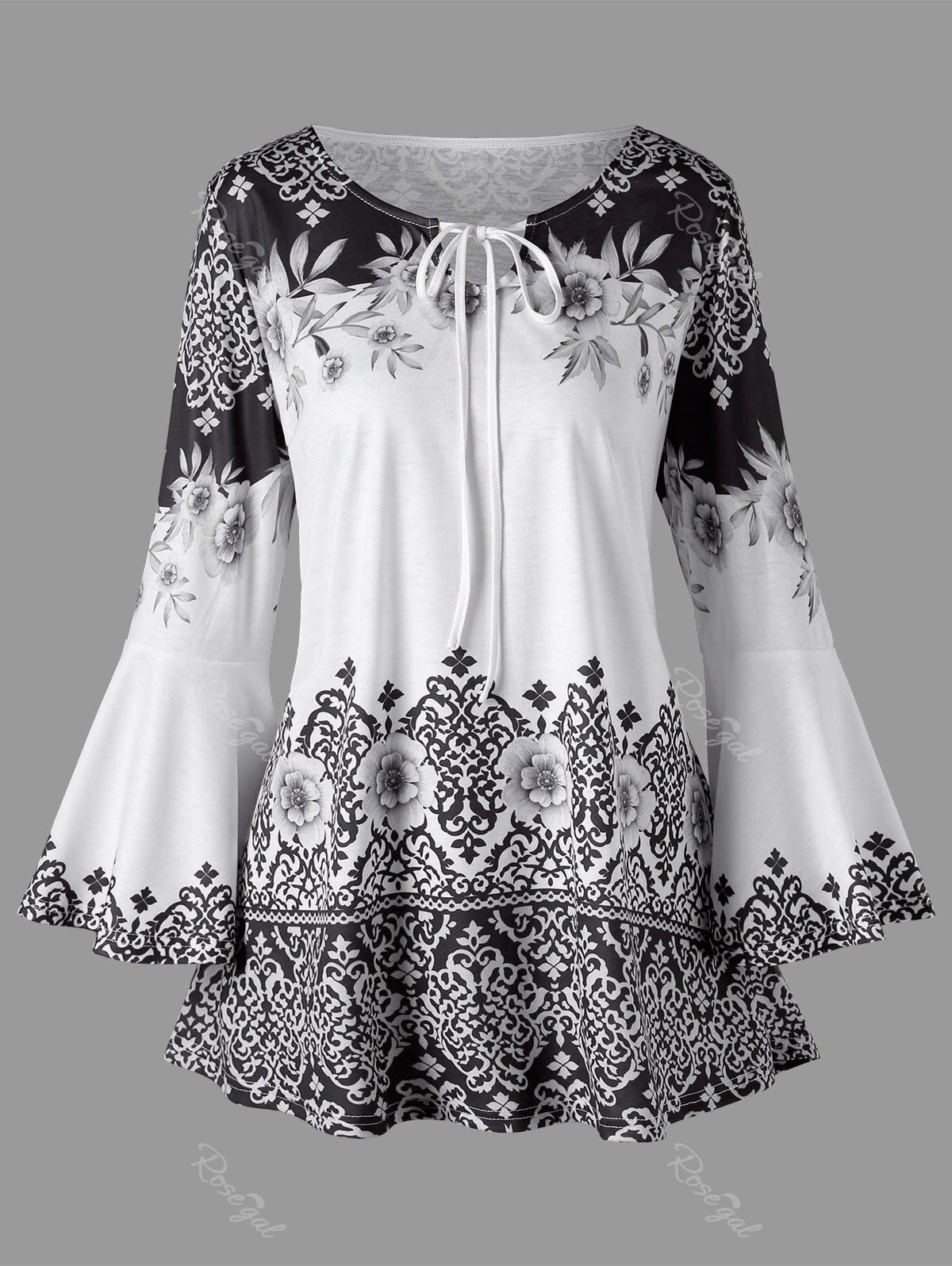 

Plus Size Print Flare Sleeve T-shirt, Black