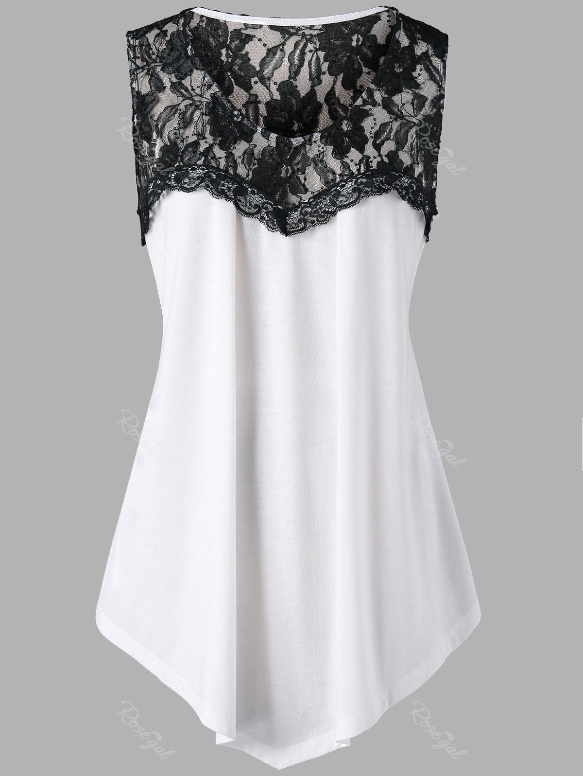 

Plus Size Lace Trim Color Block Tank Top, White