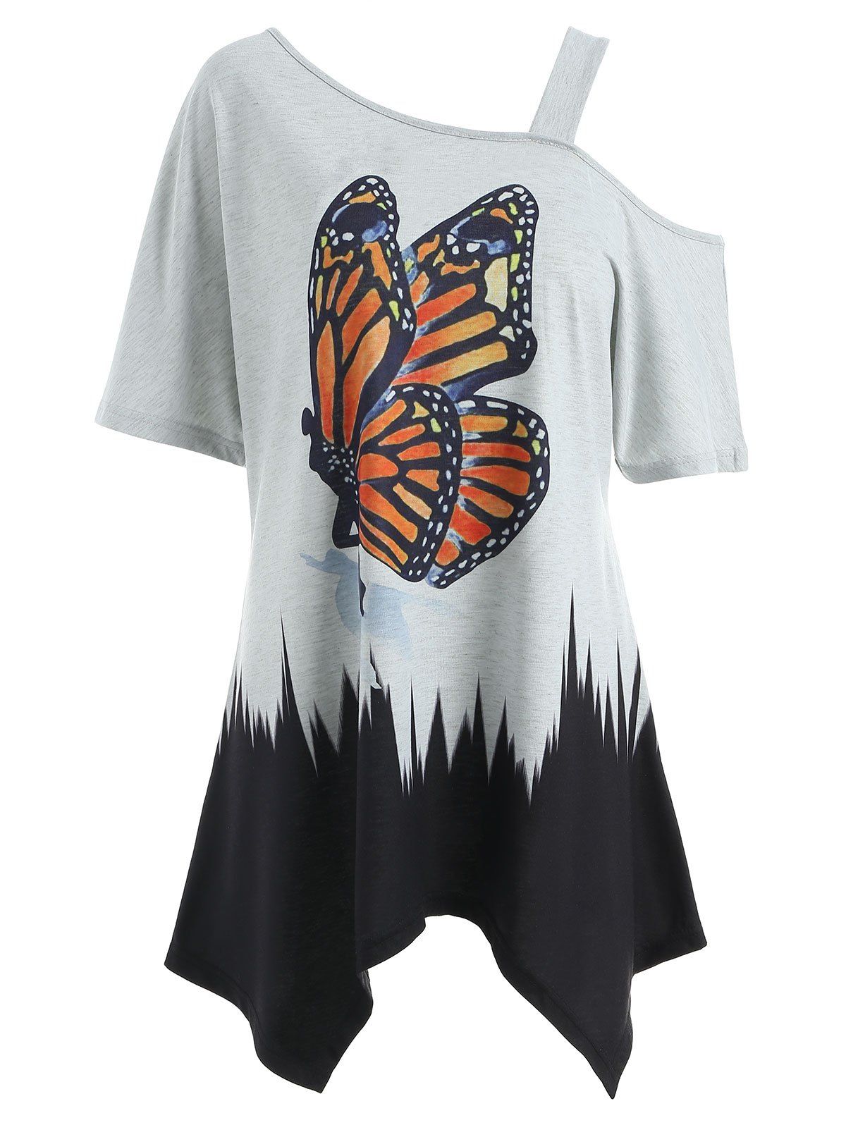 

Butterfly Print Tunic Handkerchief T-shirt, Gray