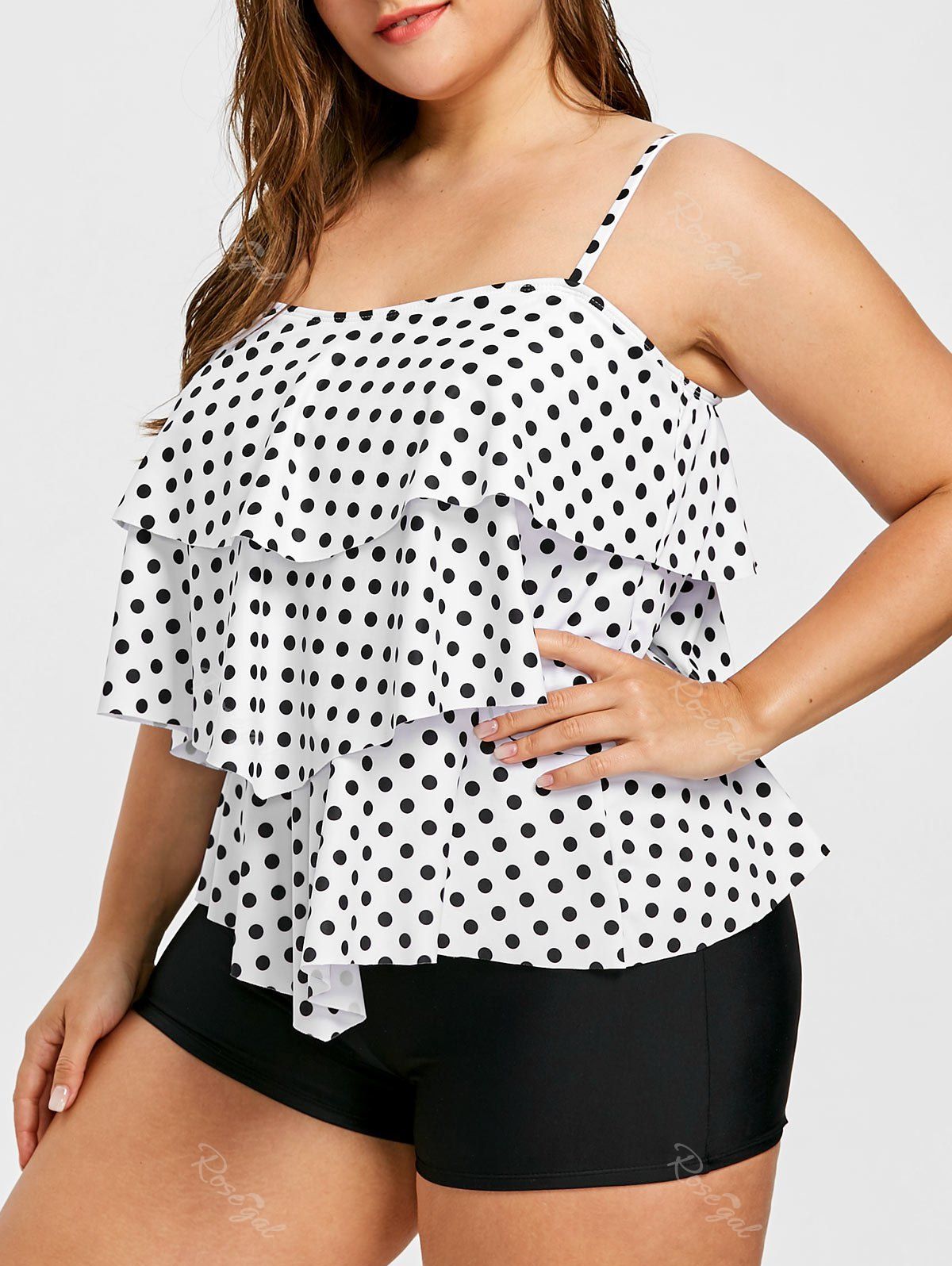 

Plus Size Polka Dot Flounce Tankini, Dot pattern