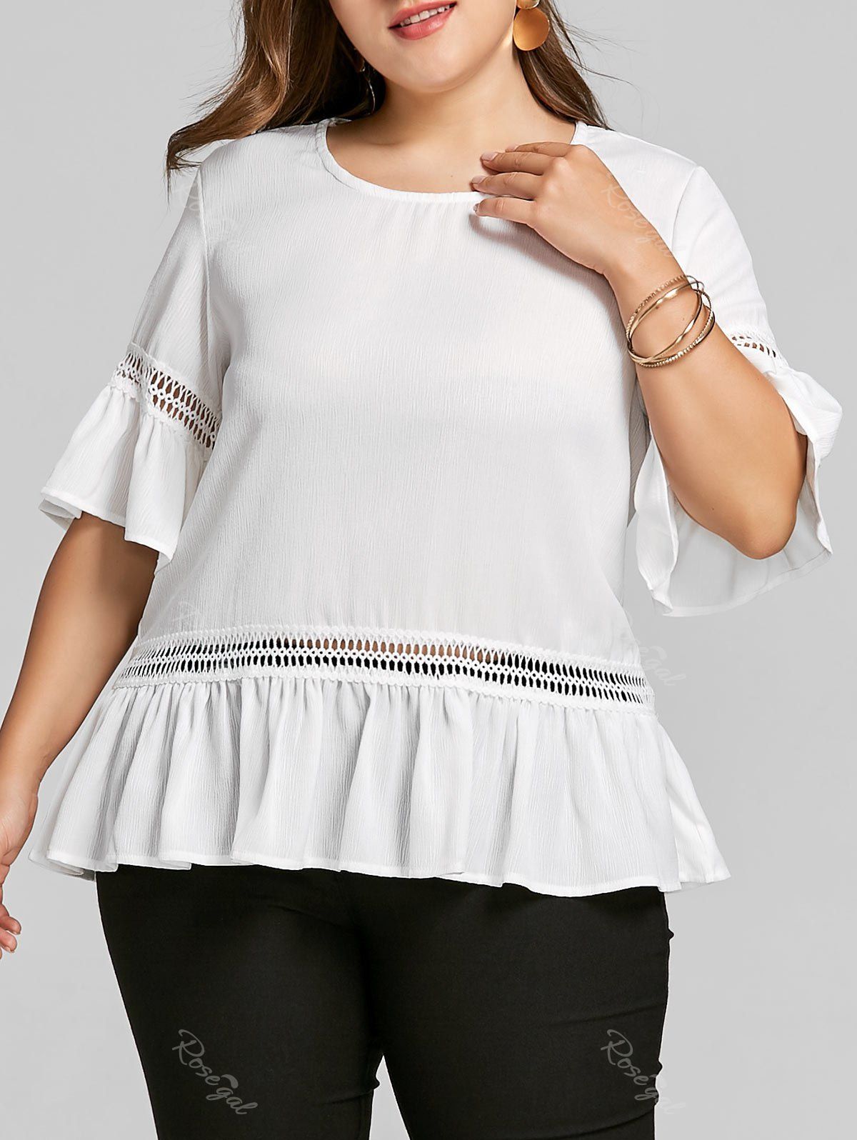 

Bell Sleeve Plus Size Flounce Blouse, White