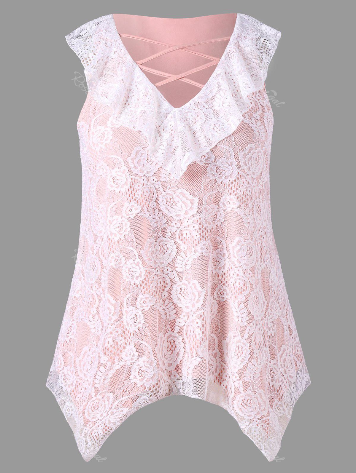 

Plus Size Criss Cross Lace Handkerchief Tank Top, Colormix