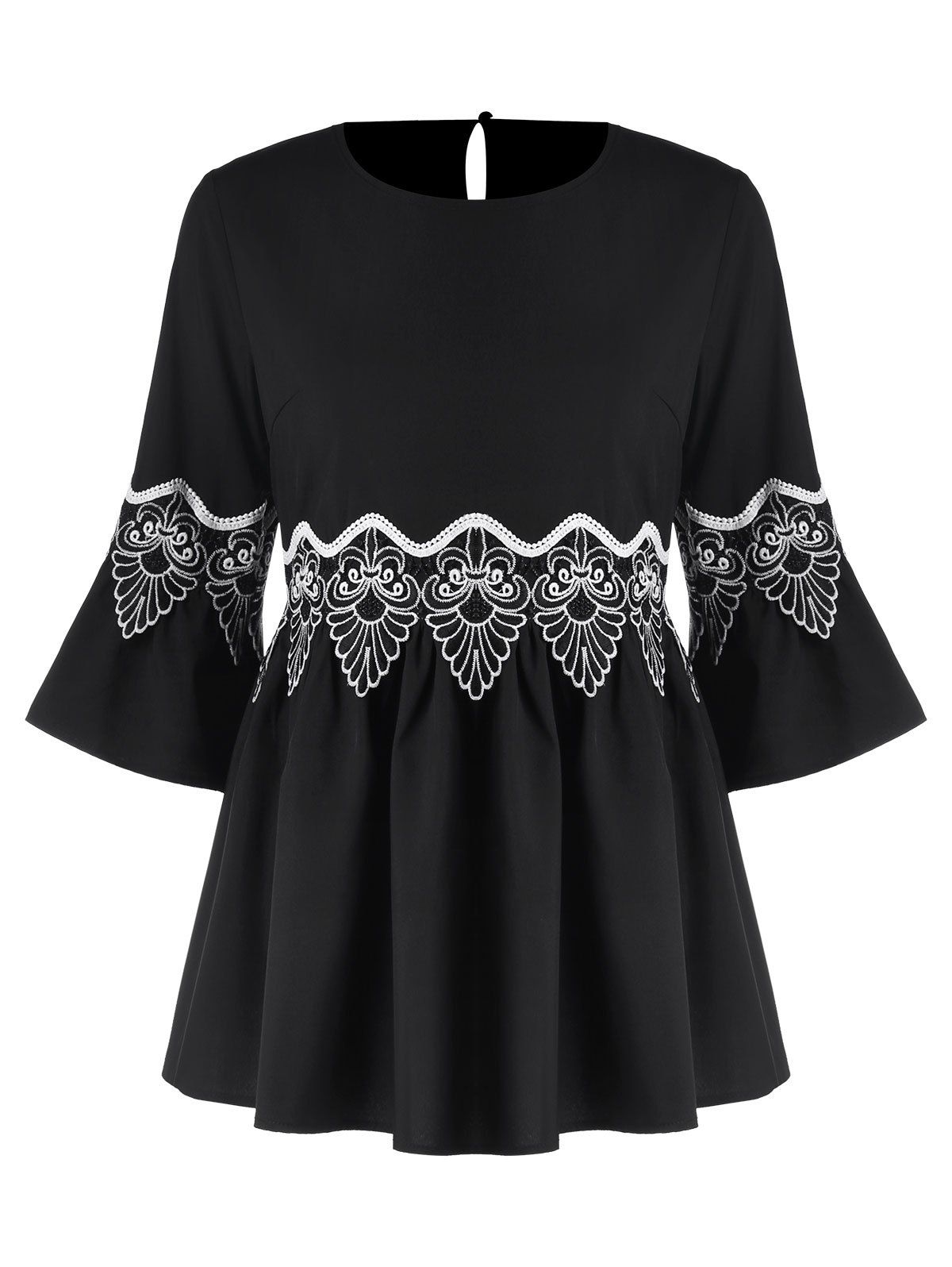 

Applique Flare Sleeve Blouse, Black