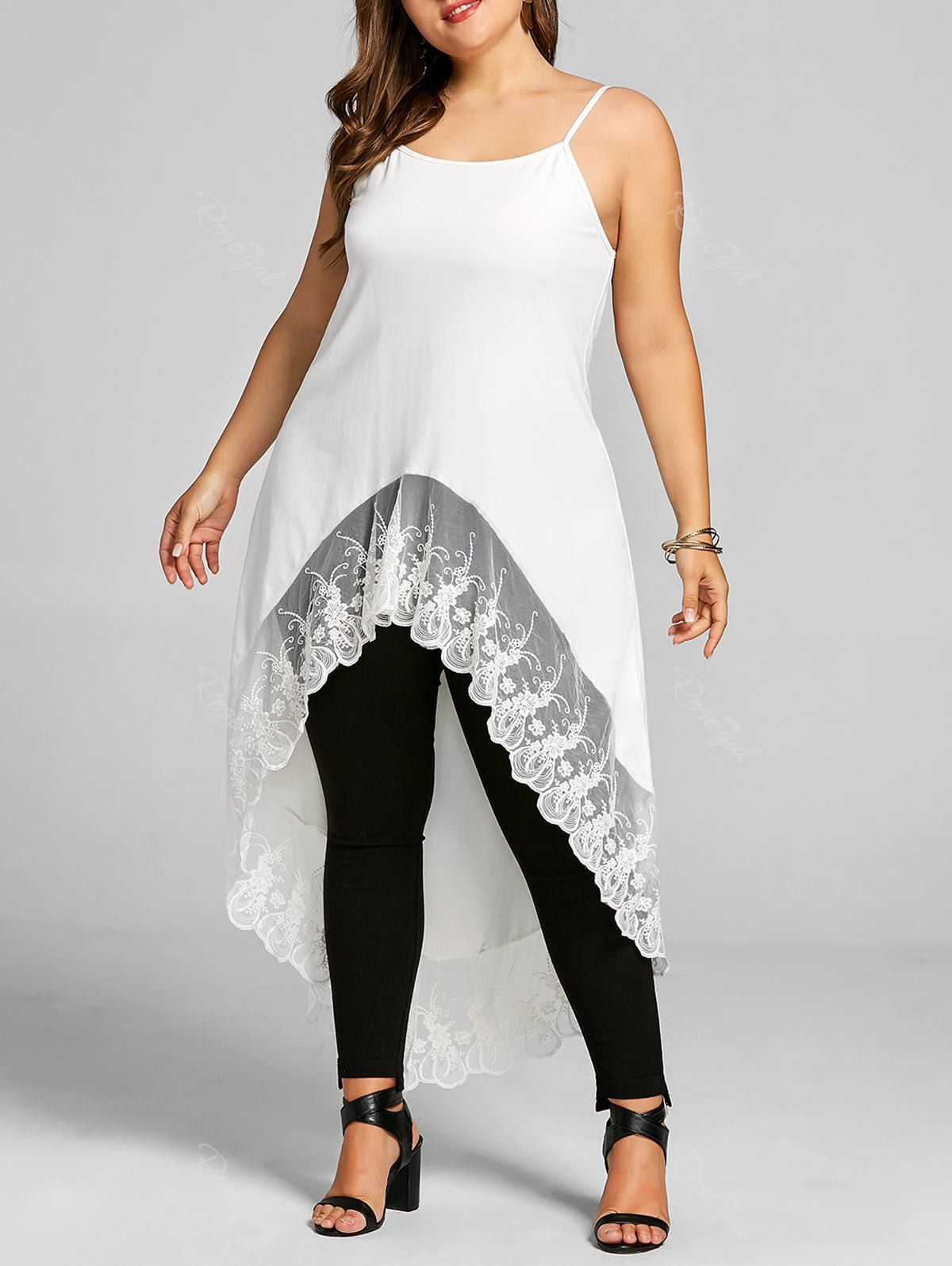 

Plus Size Spaghetti Strap Asymmetrical Tank Top, White