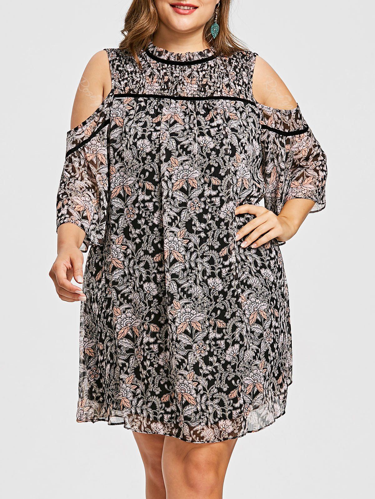 

FRENCH BAZAAR Plus Size Cold Shoulder Half Sleeve Floral Print Dress