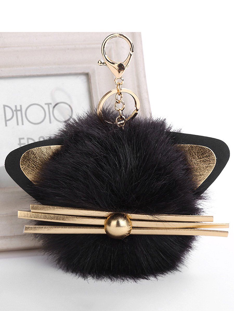 

Cute Fuzzy Ball Kitten Alloy Keychain, Black