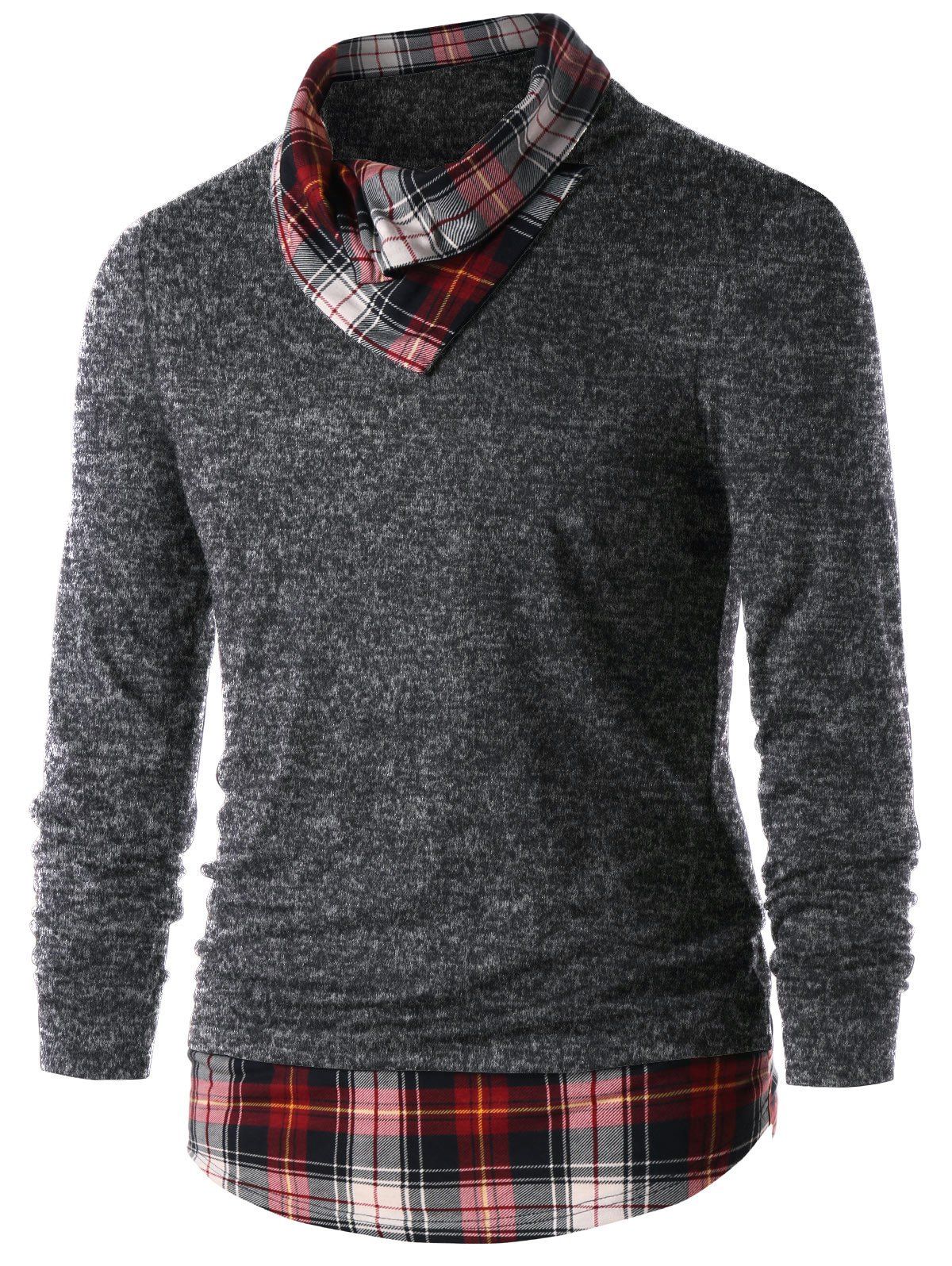 

Plaid Panel Heaps Collar Top, Dark gray