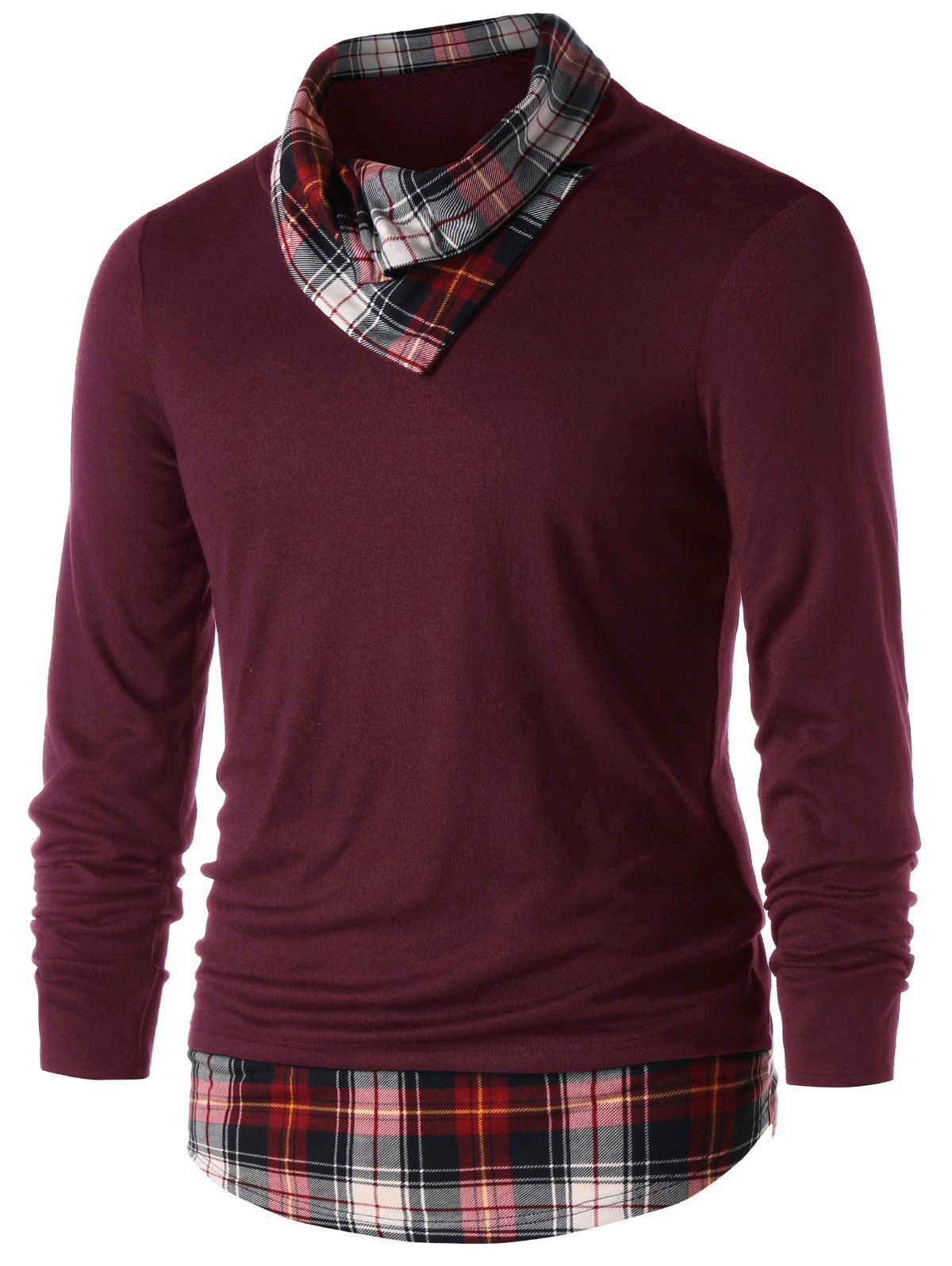 

Plaid Panel Heaps Collar Top, Wine red