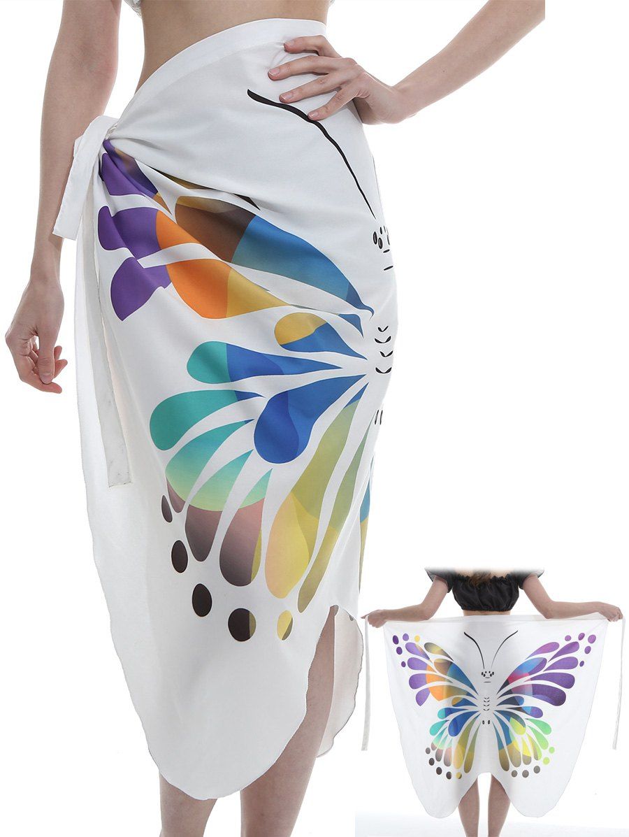 

Flying Butterfly Pattern Silky Beach Scarf, White