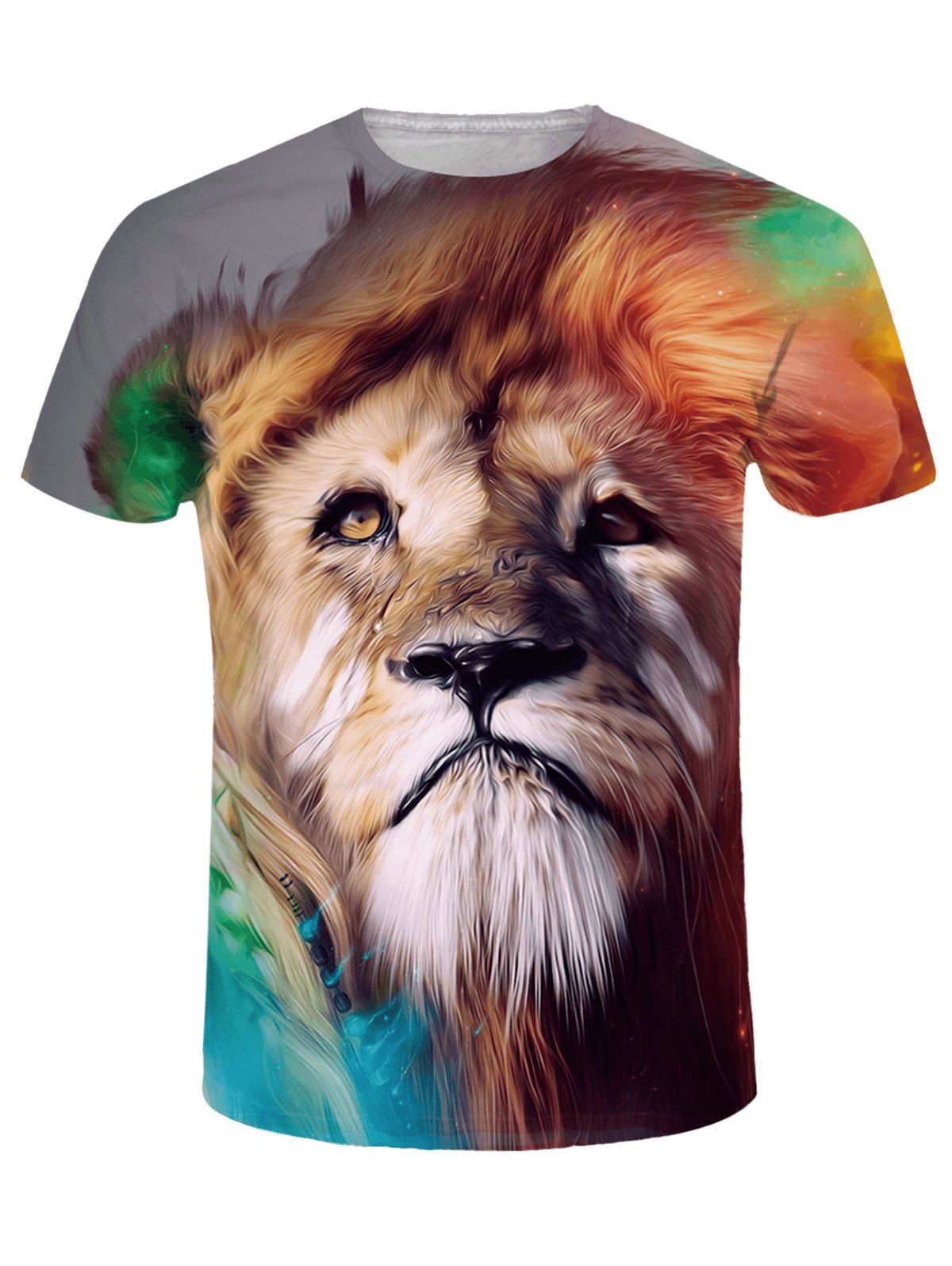 

Crew Neck 3D Tearful Lion Print Tee, Colormix