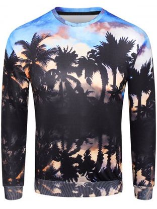 3D Sunset Coconut Palm Shadow Print Pullover Sweatshirt