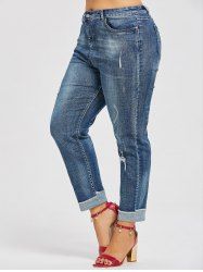 Jean Boyfriend Style Déchiré avec Poches Arrières Grande-Taille -  