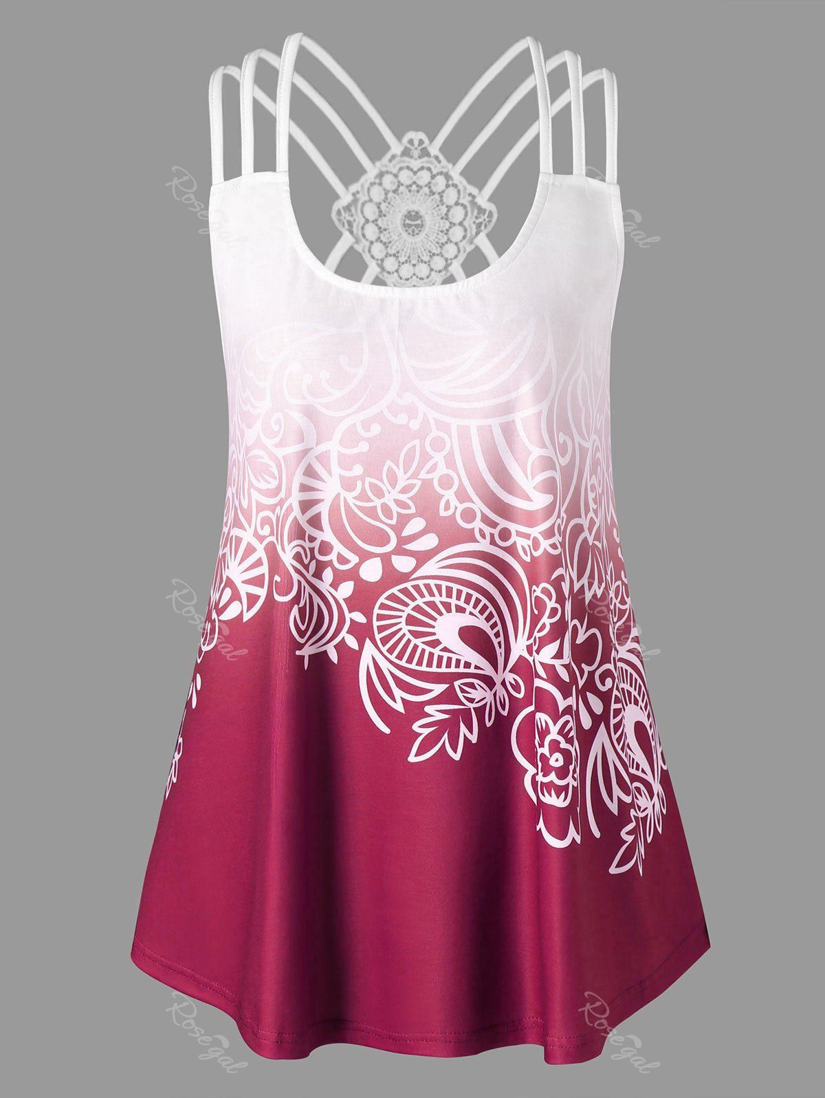 

Strappy Back Plus Size Print Tank Top, Burgundy