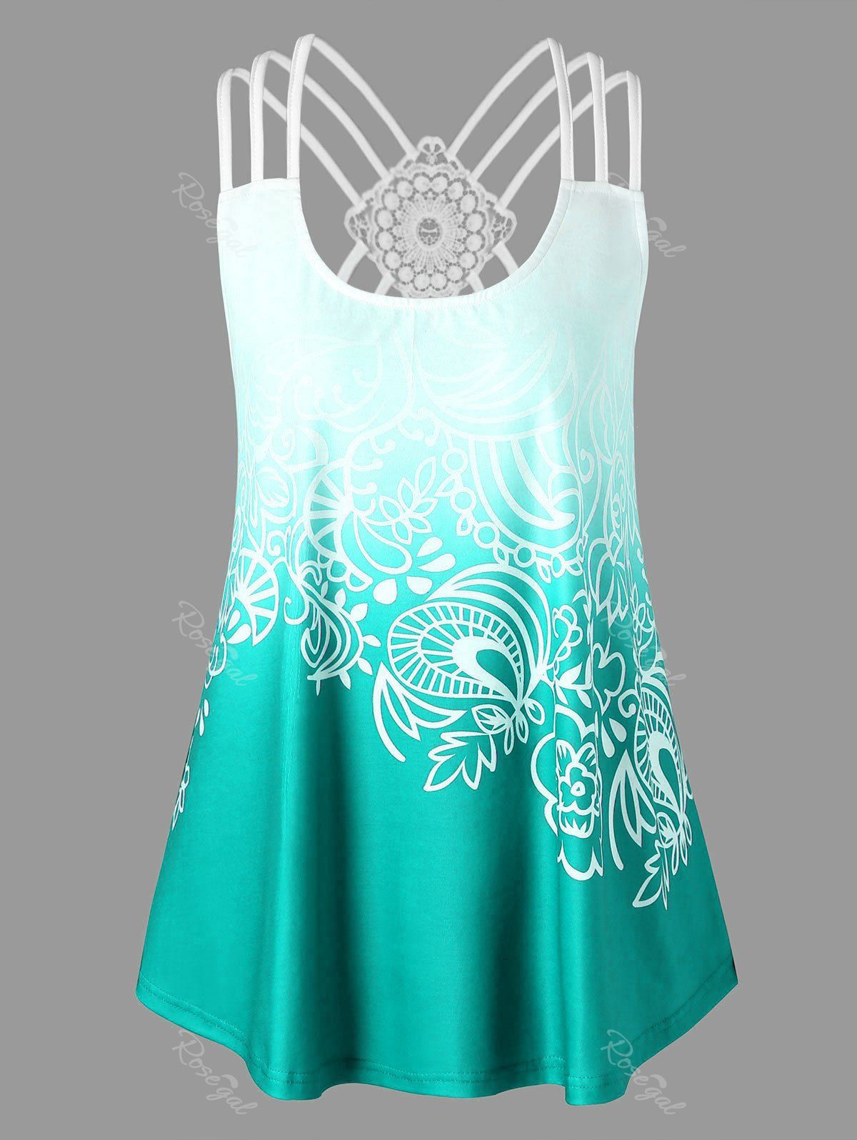 

Strappy Back Plus Size Print Tank Top, Mint