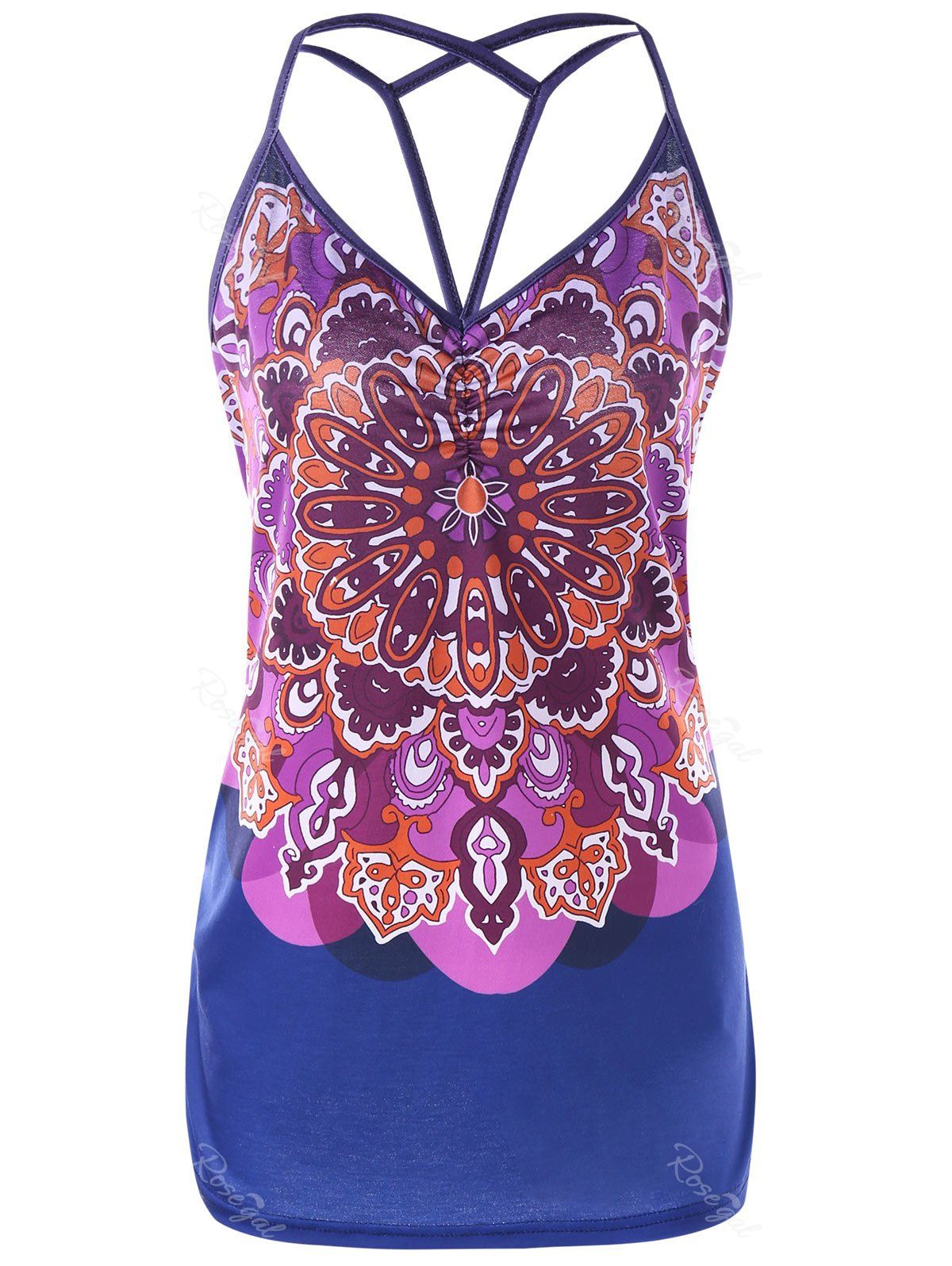 

Plus Size Scarf Print Strappy Tank Top, Blue