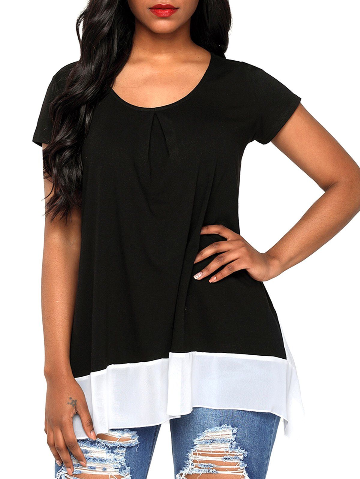 

Chiffon Panel Scoop Neck T-shirt, Black