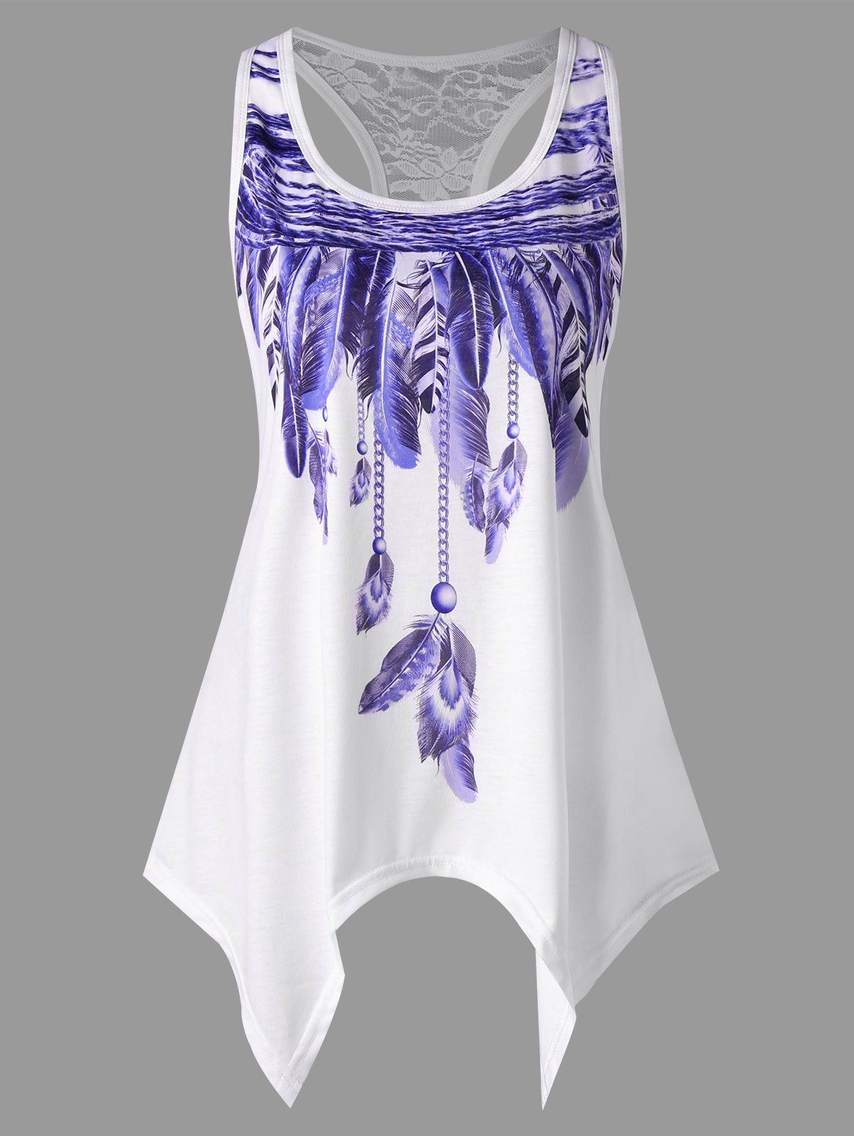 

Handkerchief Feather Print Racerback Tank Top, Purple