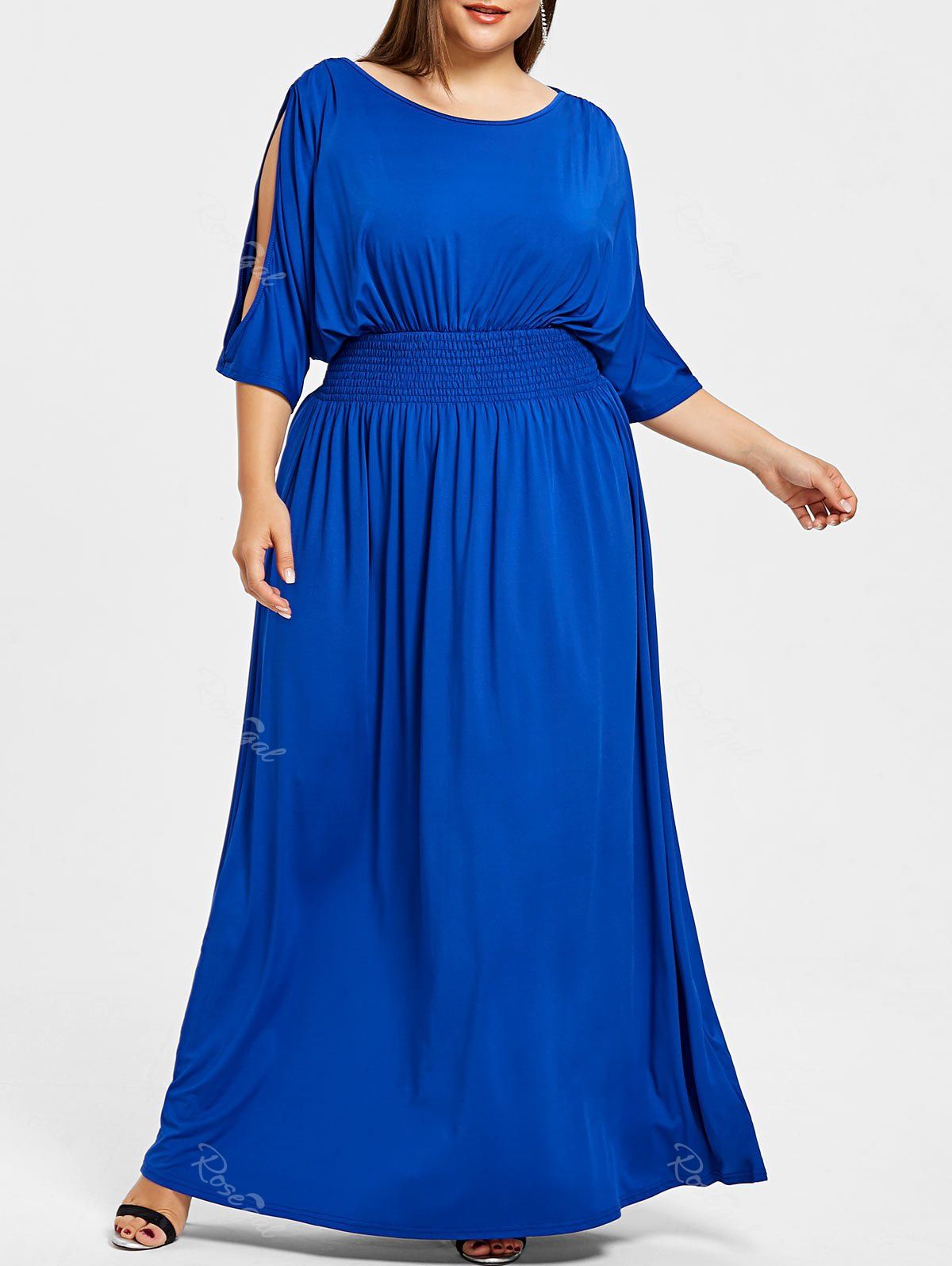 

Slit Sleeve Plus Size Longline Dress, Blue