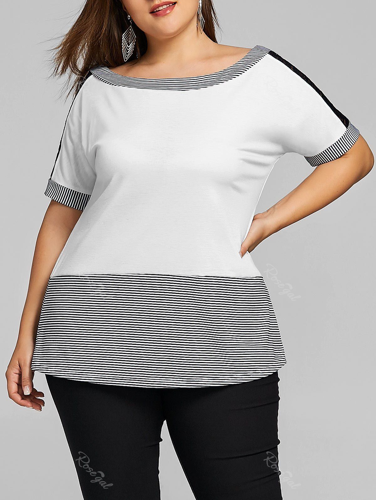 

Plus Size Striped Raglan Sleeve T-shirt, White