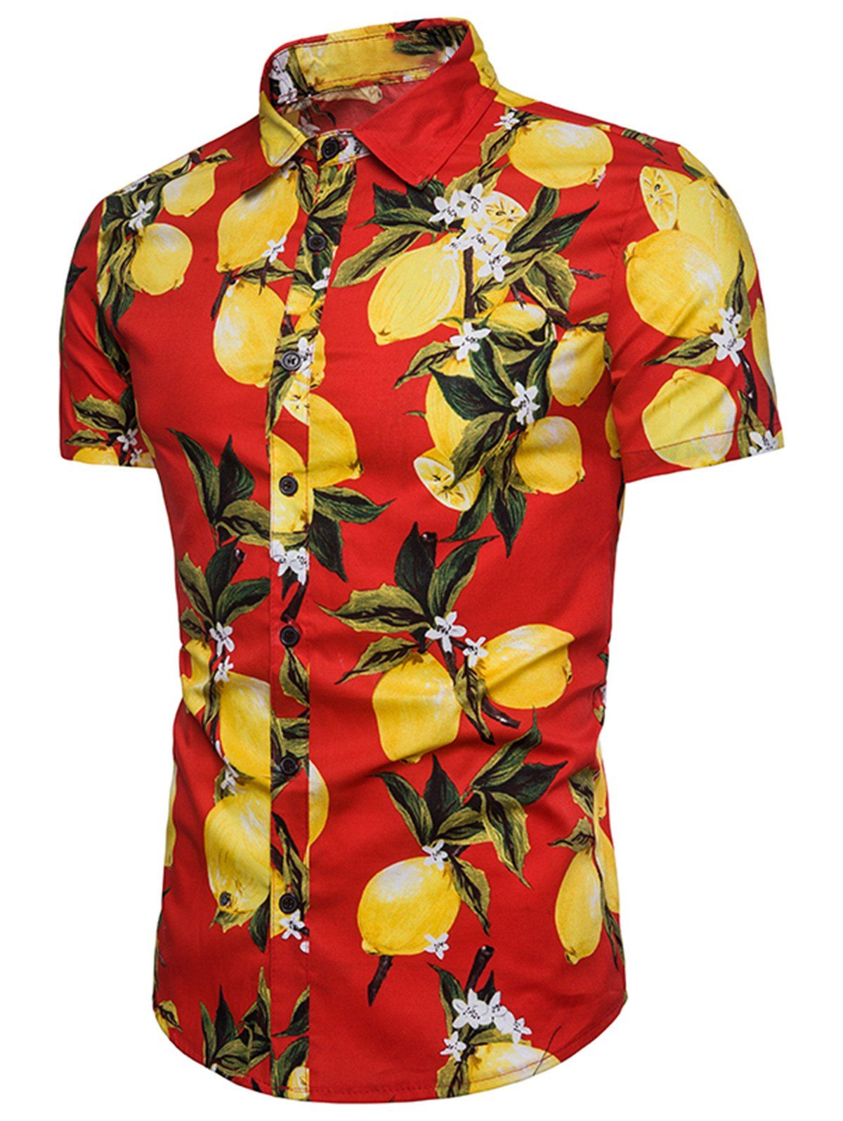 

Turndown Collar Fruits Print Shirt, Love red
