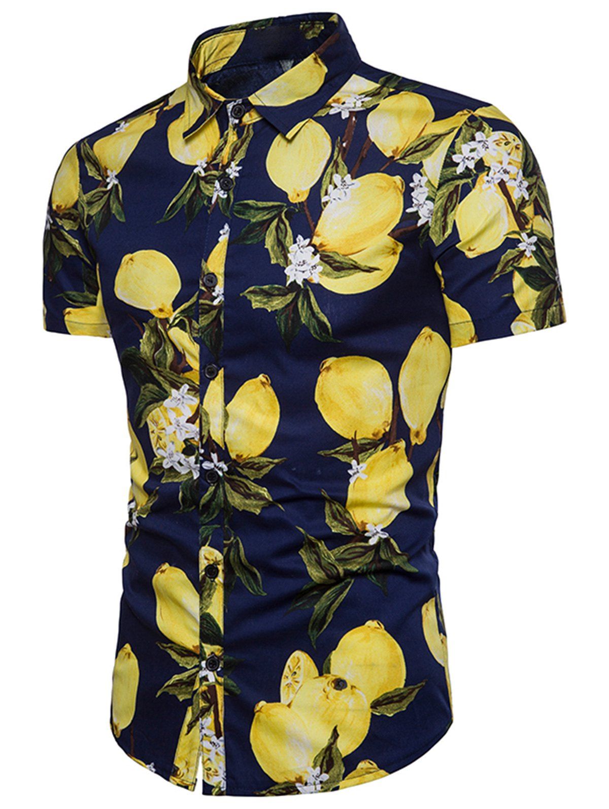 

Turndown Collar Fruits Print Shirt, Midnight blue