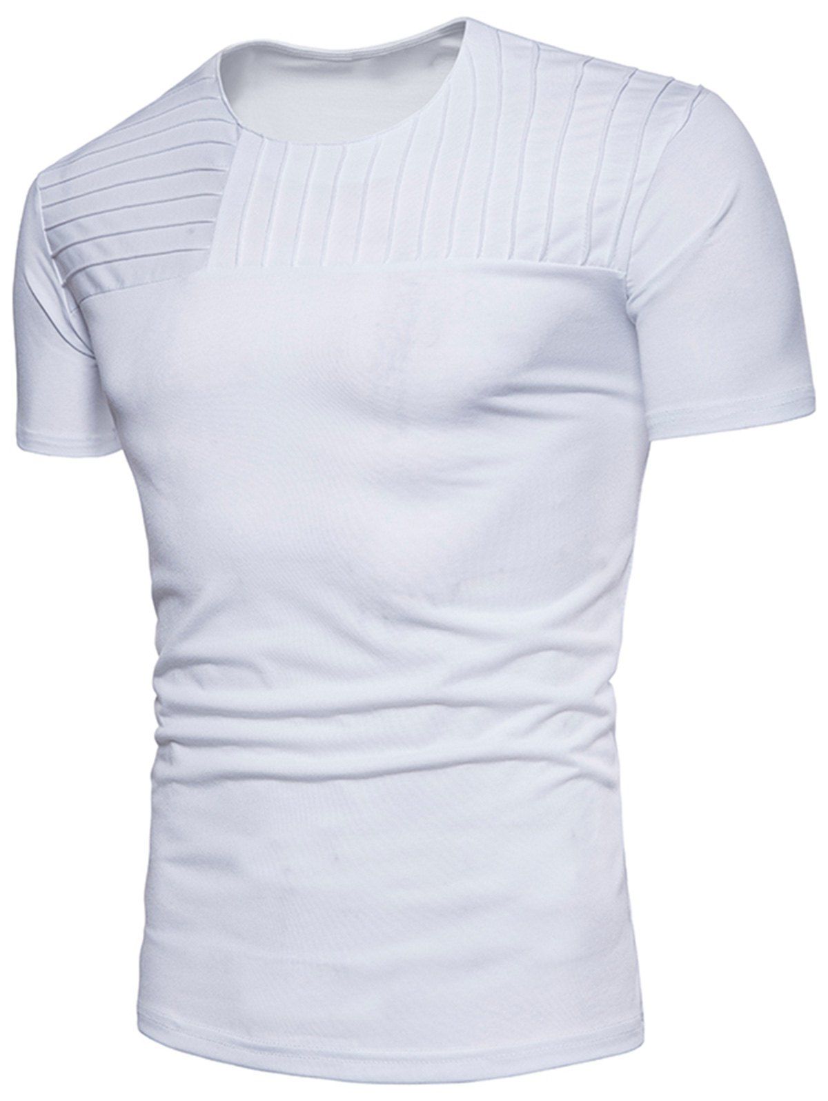 

Crew Neck Pleat Design T-shirt, White