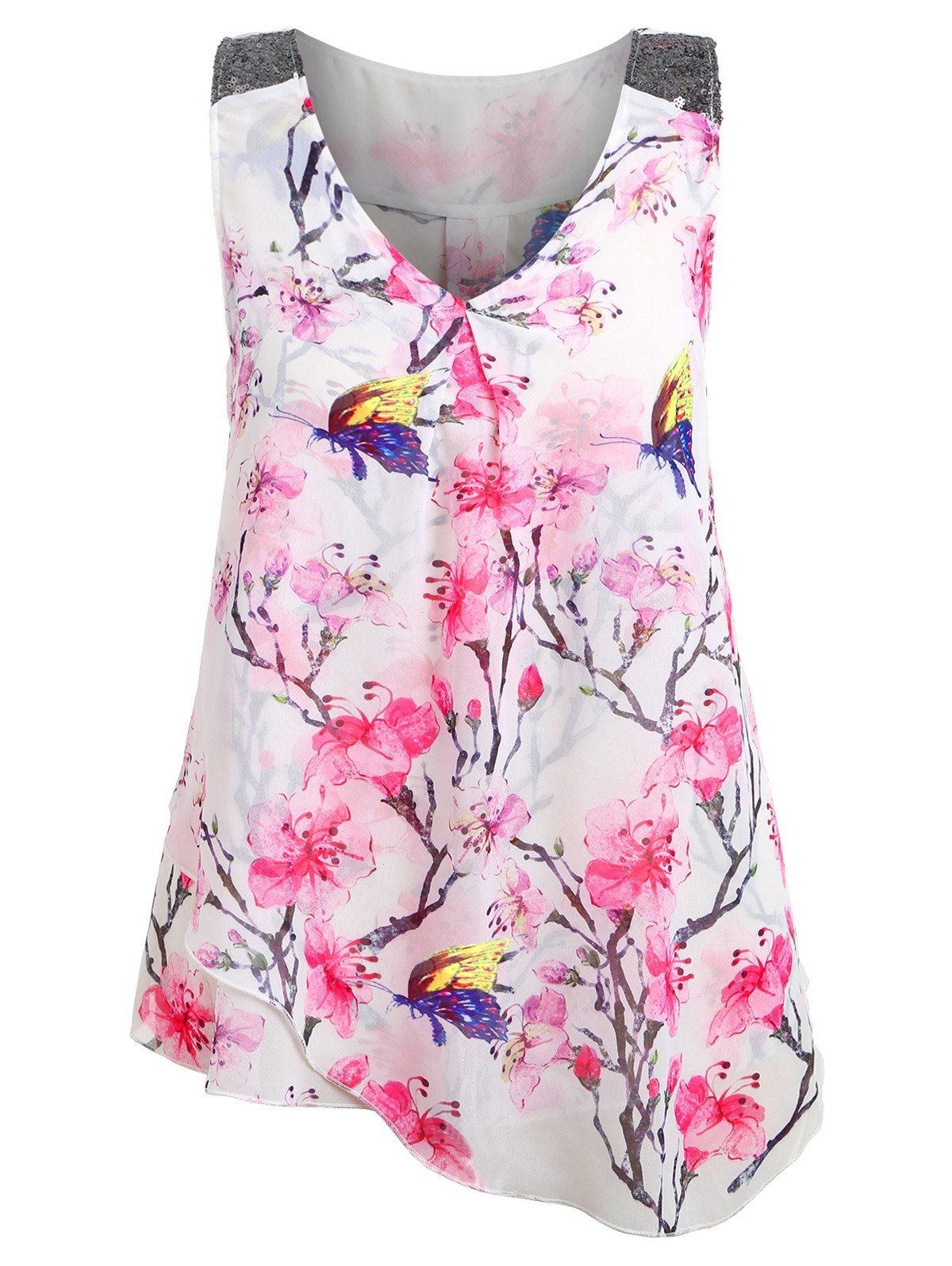 

Plus Size Floral Overlay Tank Top, Pig pink