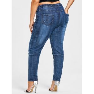 Denim Blue 3xl Glitter Embellished Plus Size Drawstring Waist Jeans | RoseGal.com