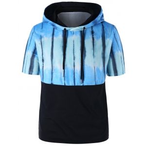 

Tie Dye Drawstring Short Sleeve Hoodie, Light sky blue