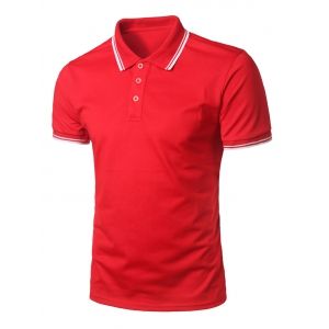 

Stripe Trim Half Button Casual T-shirt, Lava red