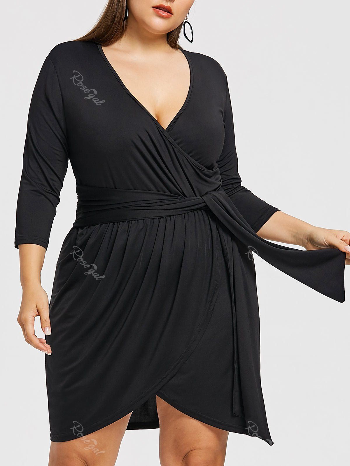 

Surplice Plus Size Asymmetrical Dress, Black
