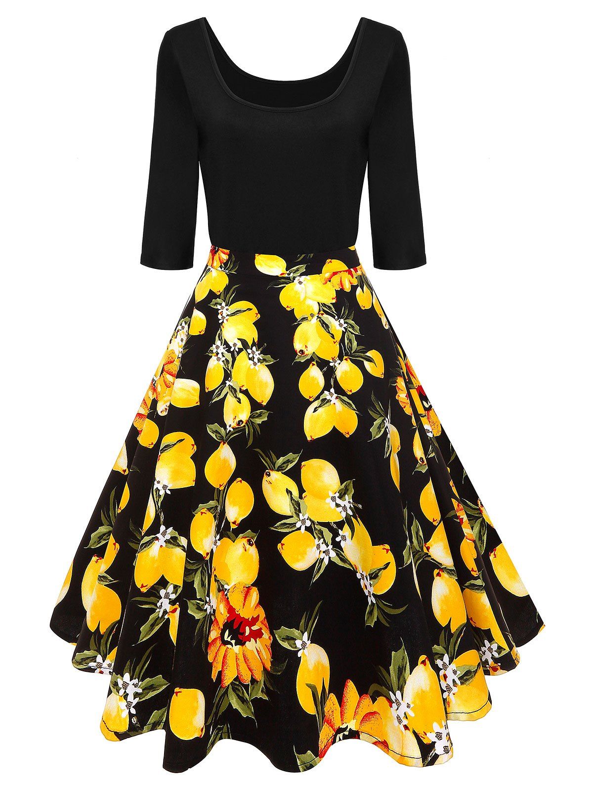 

Print Panel Vintage Flare Dress, Yellow